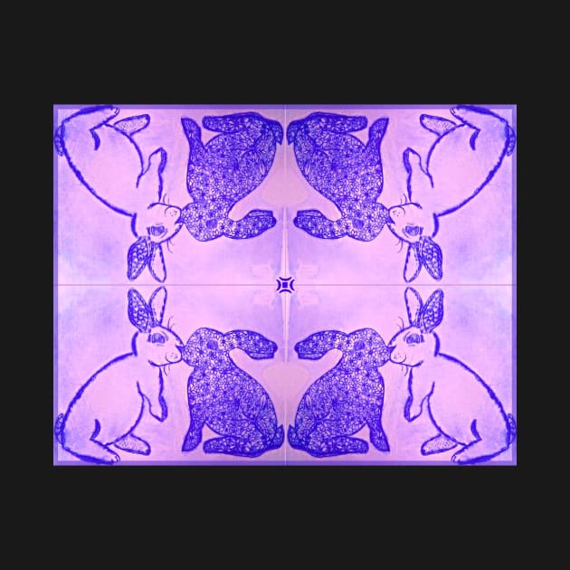Purple Kissing Bunnies - Mirror Image Pattern by YollieBeeArt