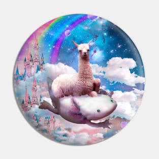 Space Llama Riding Axolotl - Rainbow Pin