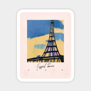 Sunset at Eiffel Tower Abstract Gouache Travel Poster Retro Wall Art Illustration Magnet