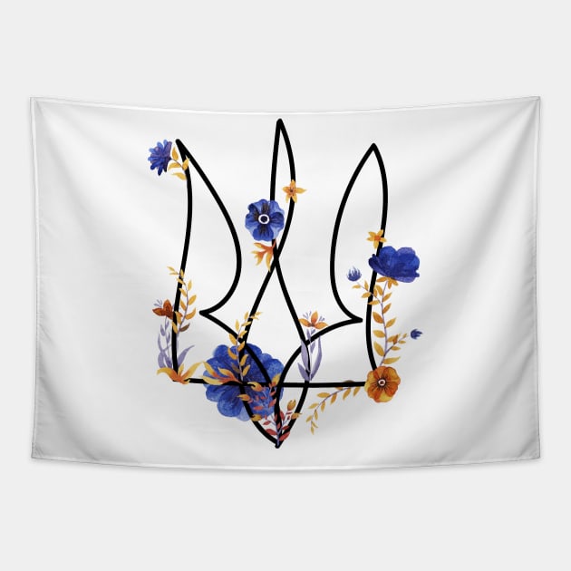 Ukrainian trident with watercolor flowers Tapestry by Olga Berlet