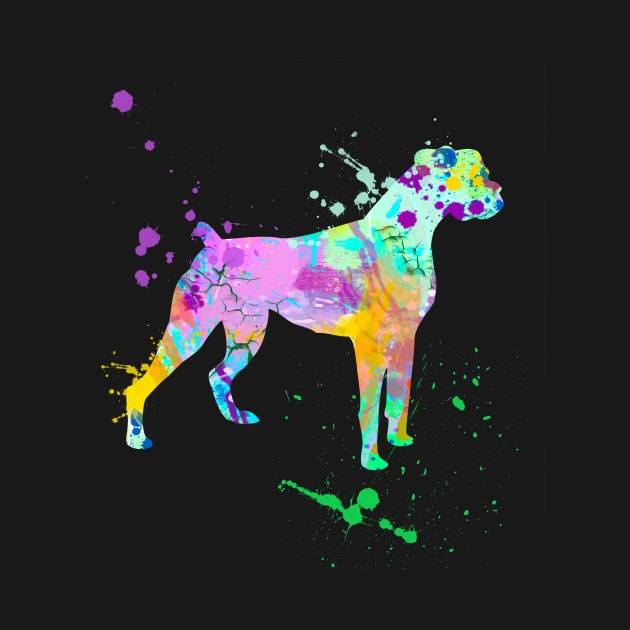 Boxer Dog Artwork Watercolor Paint Splatter Silhouette Dog Lover Gift by joannejgg