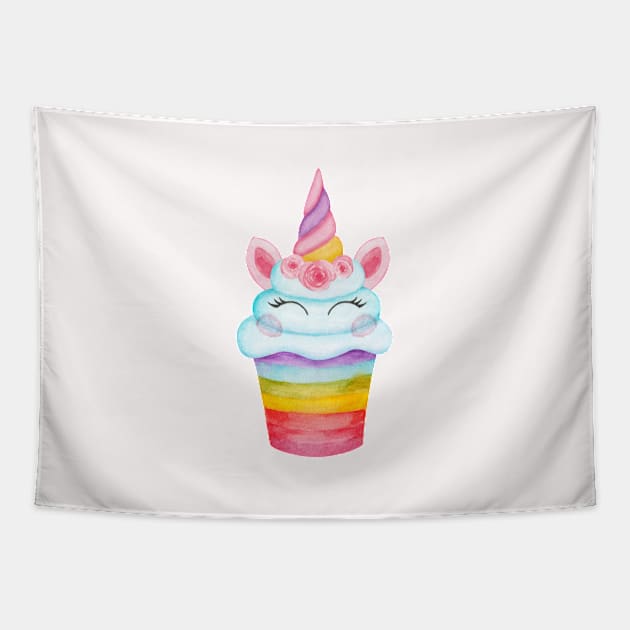 Unicorn cupcake Tapestry by shoko