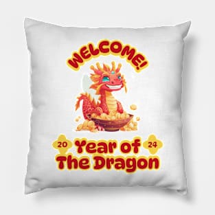 Welcome! Year of the Dragon: Playful Chinese Dragon in Treasured Colors Pillow