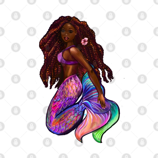 Mermaid Black African American woman with Afro hair in Red Locs mermaids by Artonmytee