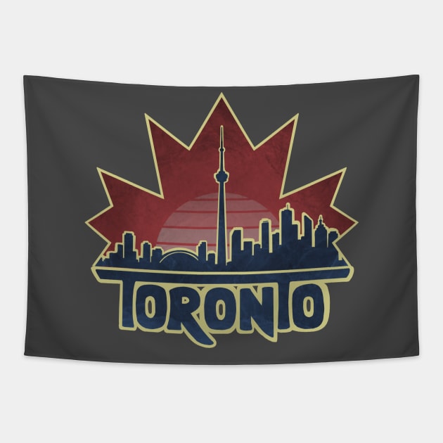 Toronto Skyline - Maple Leaf Tapestry by Tanimator