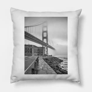 Golden Gate and Fort Point B+W Pillow