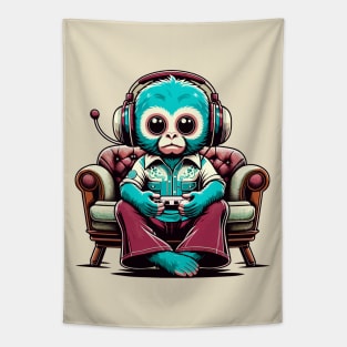 Monkey Master Gamer - Turquoise Tech Trendsetter Tapestry