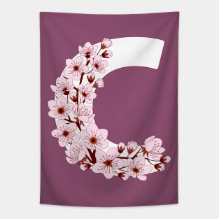 Colorful capital letter C patterned with sakura twig Tapestry