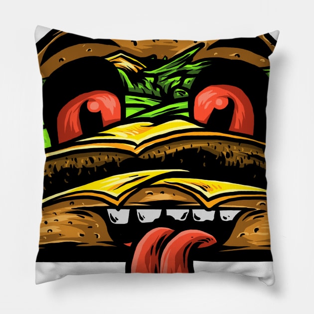 MONSTER BURGER KING Pillow by TENSTUDIOART