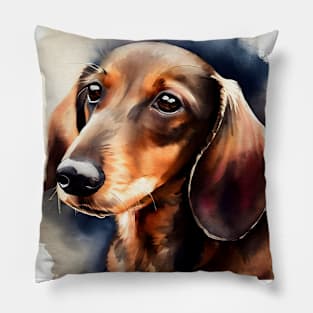 Dachshund Watercolor Portrait Pillow