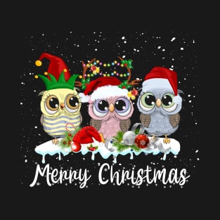 Cute Owl Merry Christmas Funny Owls Ugly Christmas Sweater T-Shirt T-Shirt