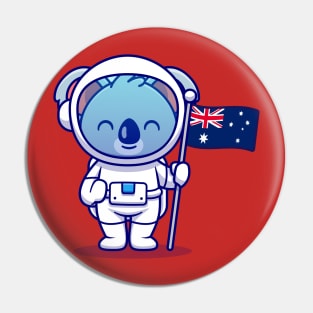 Cute Koala Astronaut Holding Australia Flag Cartoon Pin