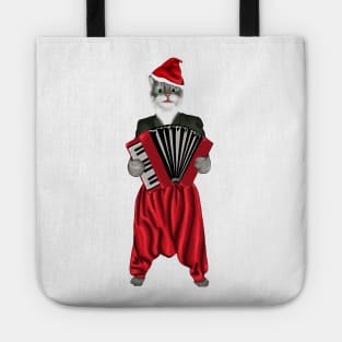 Santa Cat Playing Accordion Christmas Gift Tote