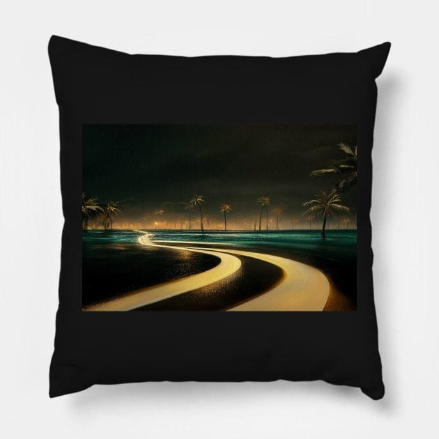 Ocean Front Broken Road To Fantasy Island / Abstract And Surreal Unwind Art Pillow by Unwind-Art-Work