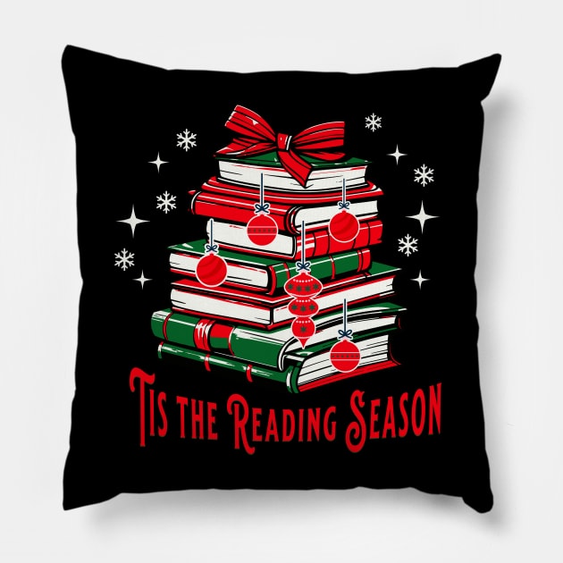 Tis the Reading Season Stack of Books Christmas Tree Pillow by TeaTimeTs