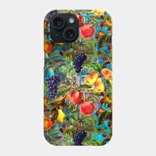 Exotic Vintage fruit pattern, vines, vintage florals, botanical pattern, blue floral illustration Phone Case