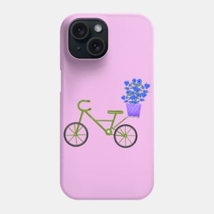 Green bicycle and blue flower basket Phone Case