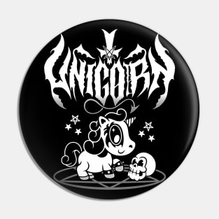 Kawaii Unicorn - Black Metal Logo - Creepy Cute Spooky Goth Pin