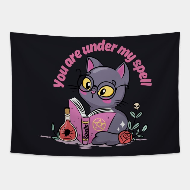 Witch Cat with spell book Tapestry by Artist usha