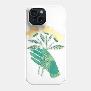 Green hand with yellow flowers for you Phone Case