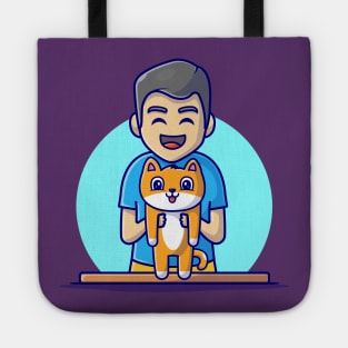 Cute Male With Cat Cartoon Vector Icon Illustration Tote