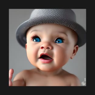 Baby Blue Eyes - Cute Baby in Top Hat - 3D Animation Style T-Shirt