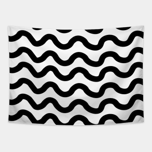 Black horizontal wavy curvy lines pattern Tapestry