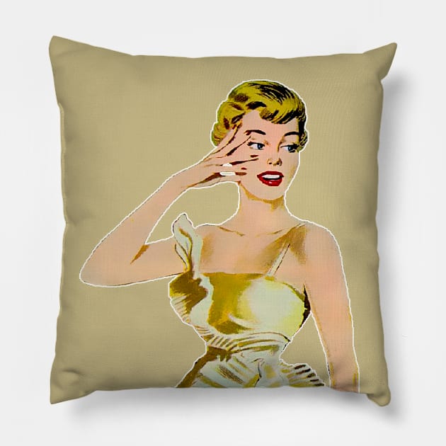 Beautiful cover girl blonde and dressed in golden color Pillow by Marccelus