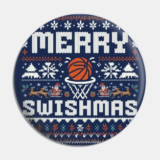 Merry Swishmas - Funny Christmas Basketball Swish Ugly Sweater Pin