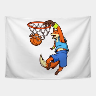 Comic fox plays basketball Tapestry