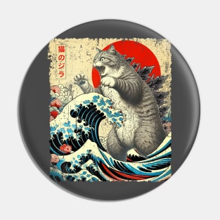 Catzilla Cat Japanese Art Funny Pin