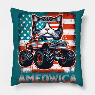 4th of July independence. Monster truck cat lovers Pillow