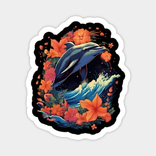 Cute Dolphin and Flowers Magnet