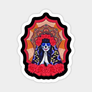 Day of the Dead Woman Praying Devotional Sugar Skull Magnet