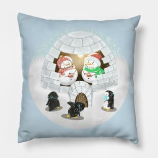 Two Cosy Snowmen Pillow