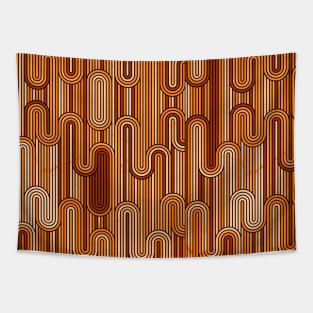 Retro Wavy Stripes - Rust Orange Pattern Tapestry