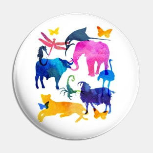 Abstract watercolor animals, rainbow colors Pin