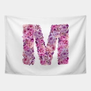 Pink Floral Letter M Tapestry