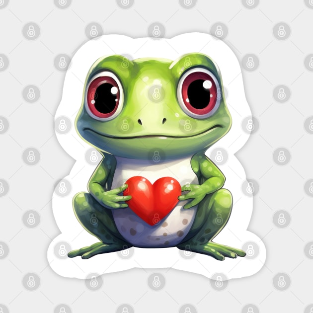 Valentine Frog Holding Heart Magnet by Chromatic Fusion Studio