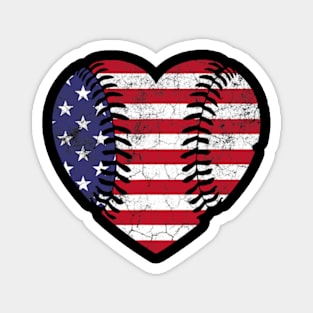 Patriotic USA 4th of July American Flag Baseball Heart Magnet