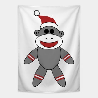 Cute Sock Monkey With Santa Hat Christmas Tapestry