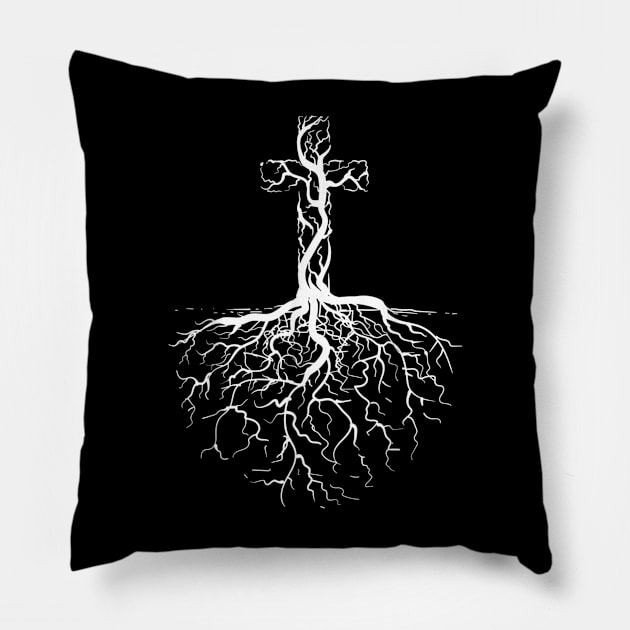 Cross, Rooted in Christ, Christian, Jesus Christ Pillow by ChristianLifeApparel