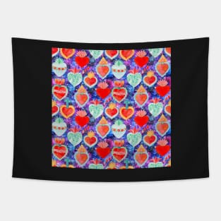 Sacred hearts on the bright galaxy background Tapestry