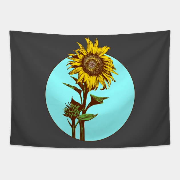 Sunflower in sky circle Tapestry by tsd-fashion