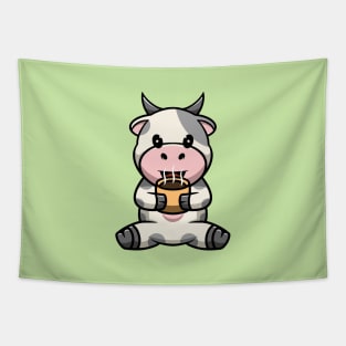 Cute Cow Drinking Hot Chocolate Tapestry