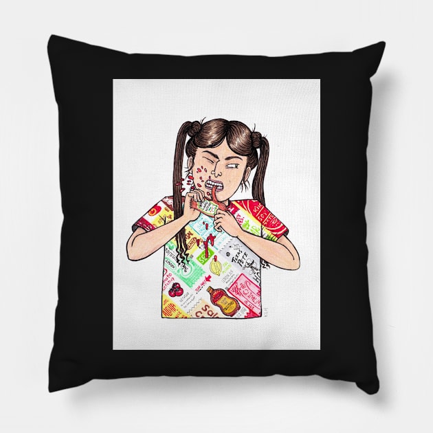 Condiment Girl Pillow by sadnettles