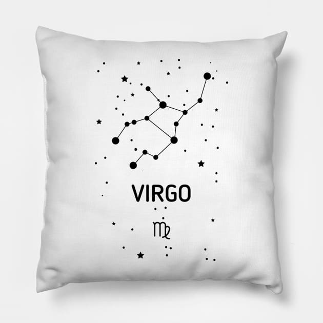 Virgo Zodiac Sign Constellation (Black Print) Pillow by The Cosmic Pharmacist