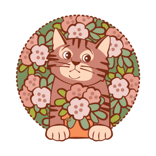 Shy Kitten Hiding in Flowers T-Shirt