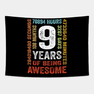 9th Birthday Years Old Vintage Retro 108 Months Boy Girl Tapestry