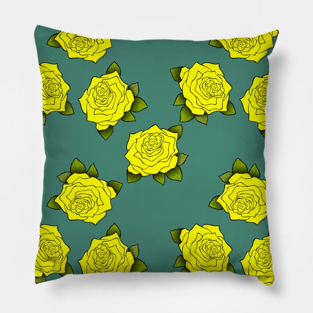 Yellow Roses Pattern in Alexandrite Color Pillow by aybe7elf